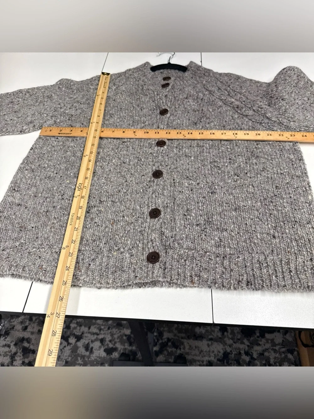 Celtic & Co. Donegal Funnel Neck Cardigan Jumper ‎ Sweater Sz M 100% Wool Gray